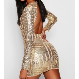 Gold & nude sequin homecoming dress